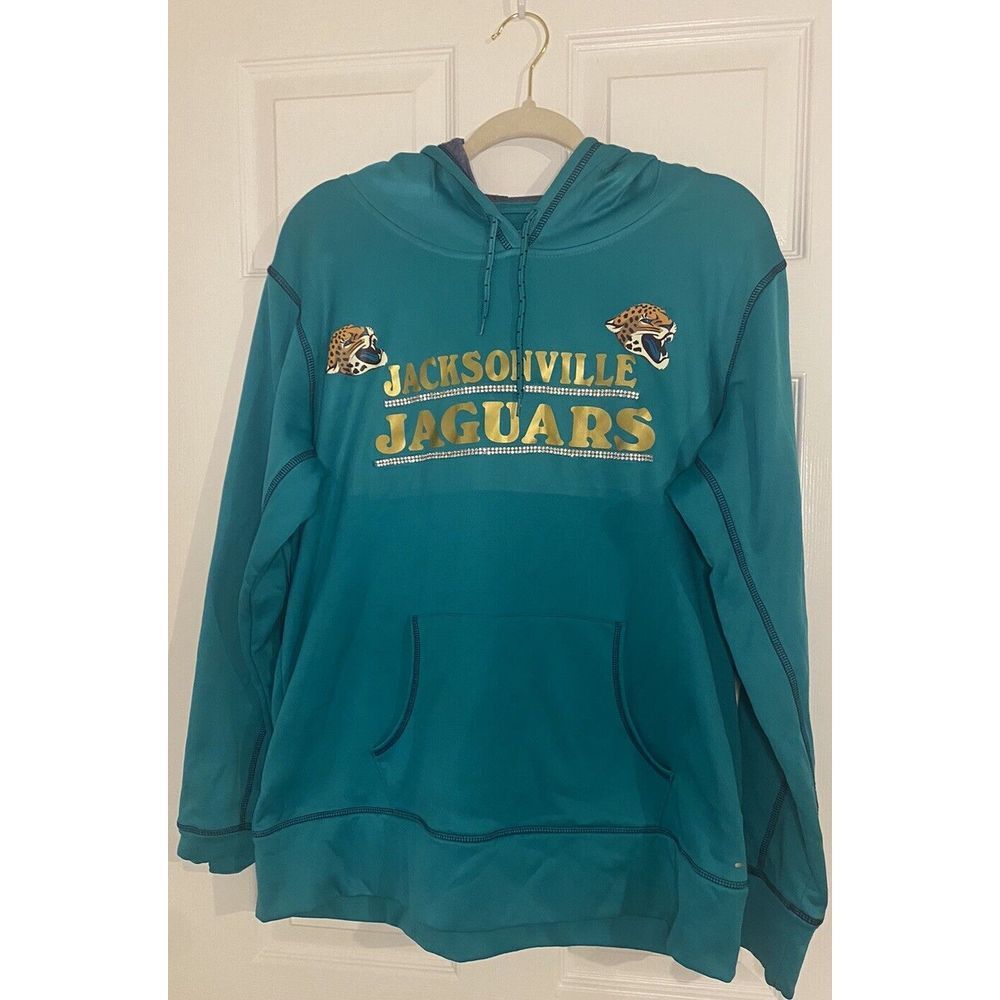 Jacksonville Jaguars Hoodie Women's XL BCG Teal Hoodie Pullover NFL Bedazzled